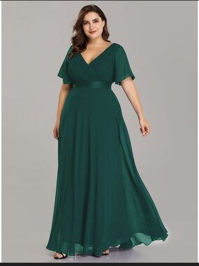 Ever Pretty Forest Green Plus-Size V-Neck Maxi Dress